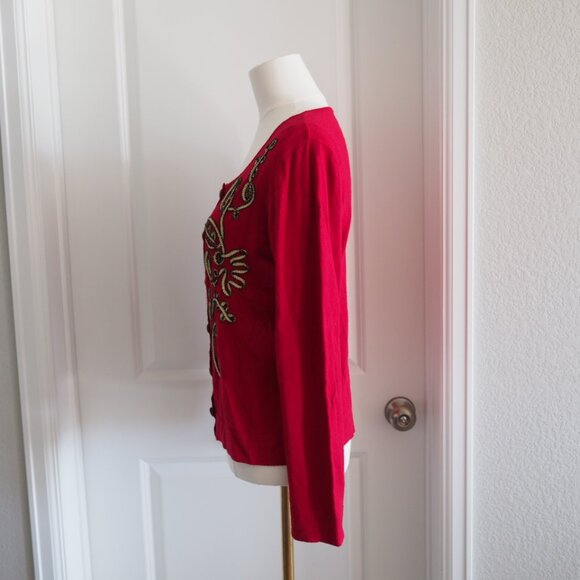 Vintage Grannycore Y2K Christmas Red Gold Detail Sweater Once Again Sz Medium - Picture 8 of 14